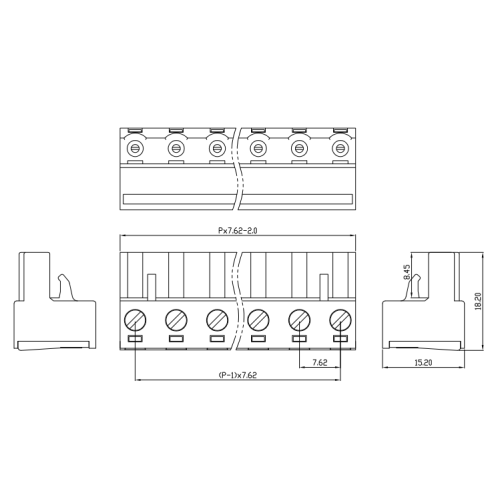 Blocco PCB plug-in da 7,62 mm Connettore maschio e femmina Connettore Apertura dell&#39;angolo retto